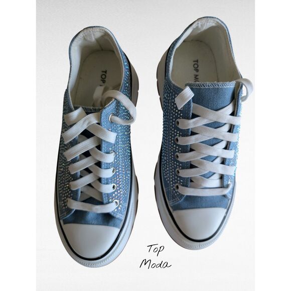 NWOT   Top Moda rhinestone platform lace-up sneakers   Sz  8.5 - Picture 1 of 8